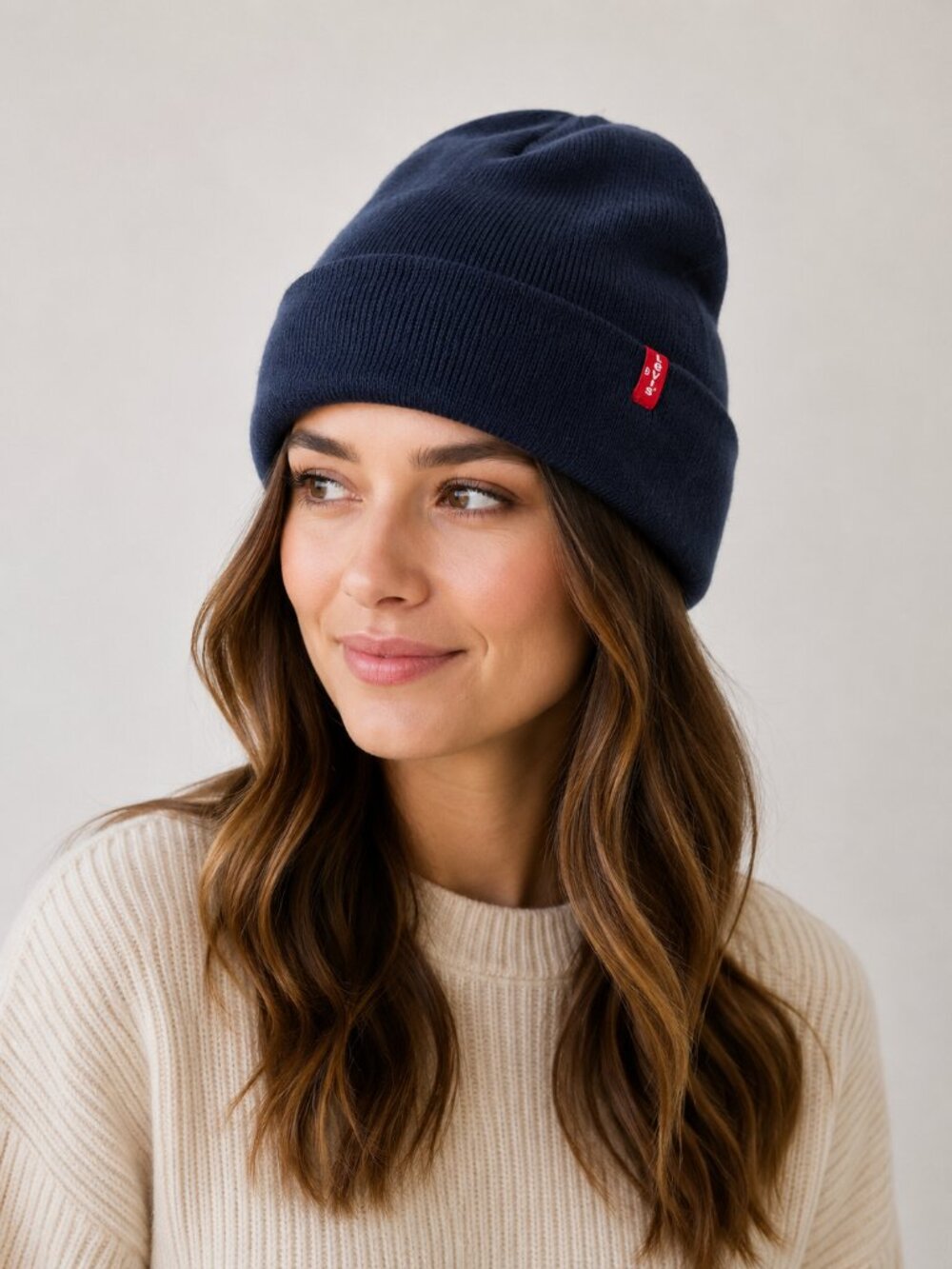 Levi's Women's Navy Blue Knit Cuffed Beanie Hat One Size Acrylic